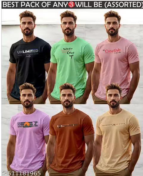 Men's Cotton T-Shirt Combo - Pack of 8 (Assorted Colors)