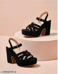 Women's Black Velvet Block Heels - Sizes 3 to 8