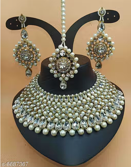 Beautiful Women's Jewellery Set | Necklace Earrings Maangtika | Gold Plated