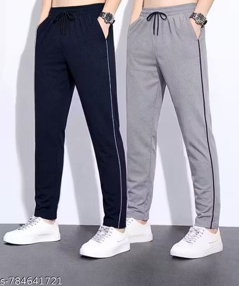 Pack of 2 Cotton Blend Pyjamas for Men | Solid Regular Fit Track Pants