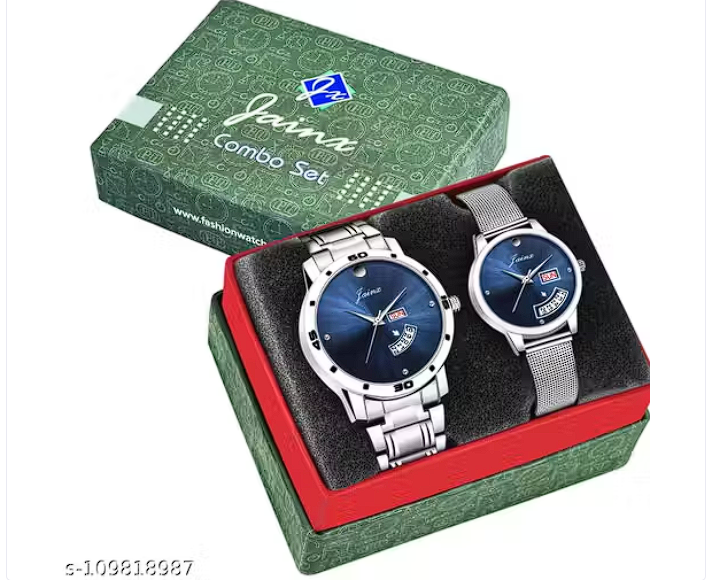 Jainx Blue Dial Couple Analog Watch | Day & Date Function | Men & Women