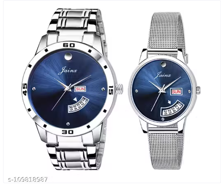 Jainx Blue Dial Couple Analog Watch | Day & Date Function | Men & Women