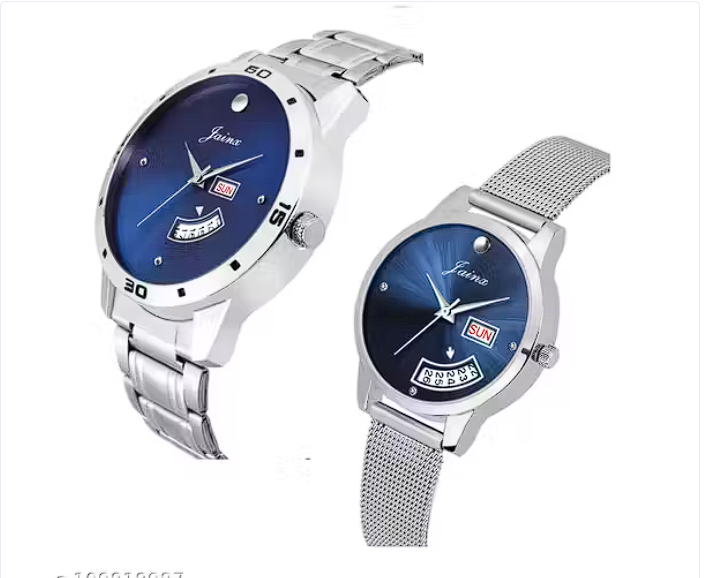 Jainx Blue Dial Couple Analog Watch | Day & Date Function | Men & Women