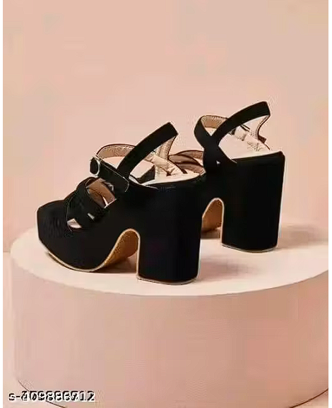 Women's Black Velvet Block Heels - Sizes 3 to 8