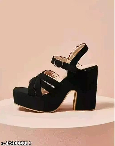Women's Black Velvet Block Heels - Sizes 3 to 8
