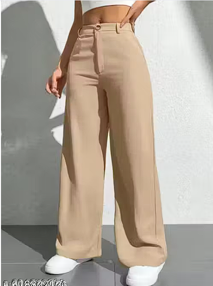 High Rise Loose Fit Trouser Pants for Women | Wide Leg Nylon Pants