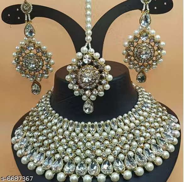 Beautiful Women's Jewellery Set | Necklace Earrings Maangtika | Gold Plated