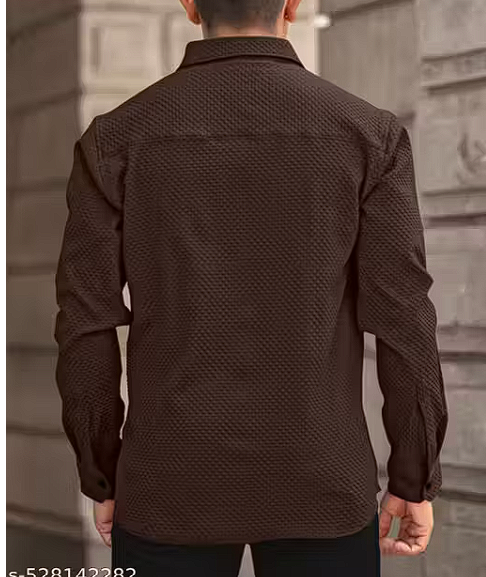 Knitted Fabric Structured Regular Fit Full Sleeves Shirt for Men
