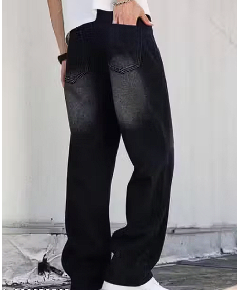 Black Whisker Baggy Jeans for Men | Wide Leg Denim Jeans