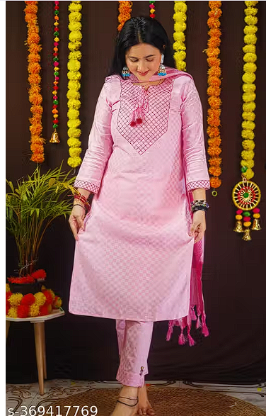 Cotton Embroidered Kurti Pant Set for Women | Festive Kurti Pant Set