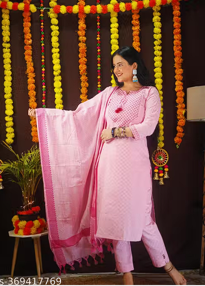 Cotton Embroidered Kurti Pant Set for Women | Festive Kurti Pant Set