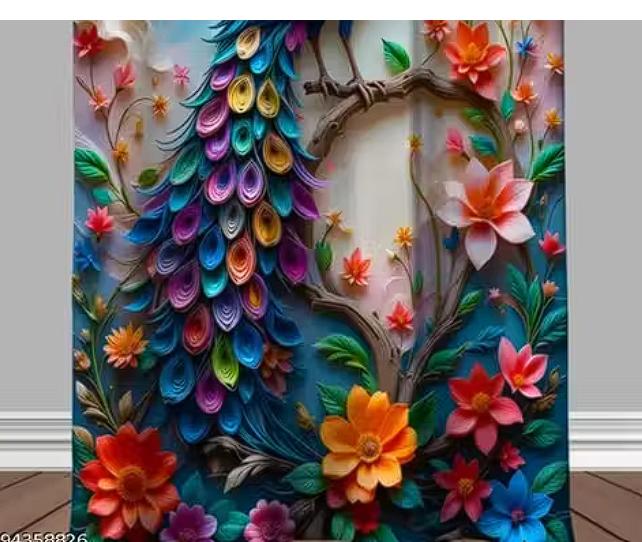 7D Printed Peacock Curtains | Premium Room Darkening | Door & Window | Pack of 1