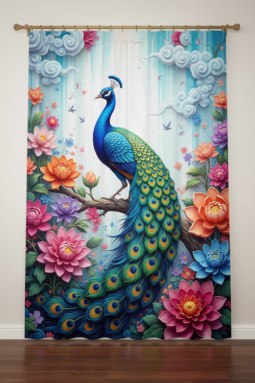7D Printed Peacock Curtain - AI Enhanced
